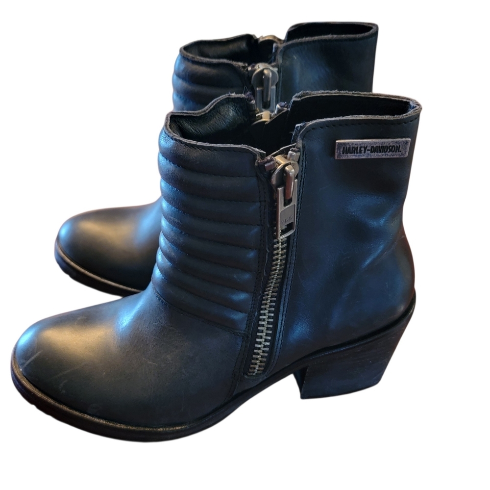 Harley Davidson Leather Moto‎ Ankle Boots Women Size 8.5 Black Biker